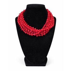 Vintage Bill Blass Faux Natural Branch Multi-Strand Red Coral Beaded Necklace